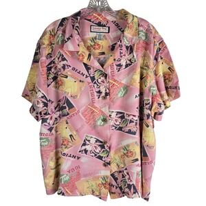 Vintage Style Jamaica Bay Tropical Hideaway Button Up Shirt‎ Pink Plus Size 3X